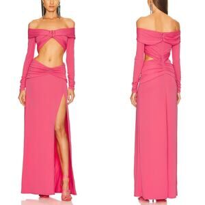 NWT DUNDAS x REVOLVE Elowen Maxi Dress Womens M Sexy Chic Hot Pink Y2K Bardot